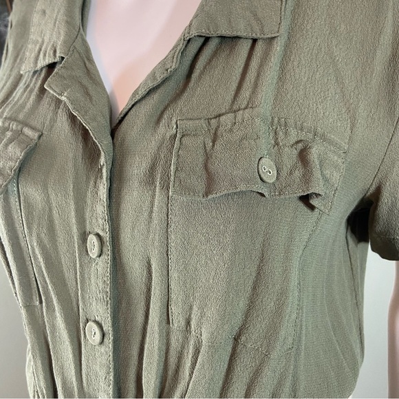 Universal Thread army olive Green Tie rayon Jumpsuit cropped wide leg small - Picture 4 of 11